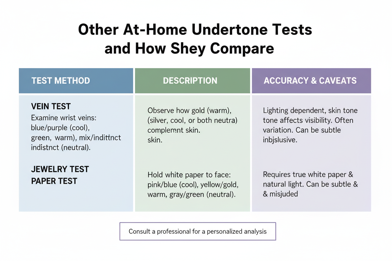 White Paper Undertone Test: Does It Work section visual for Other At-Home Undertone Tests and How They Compare