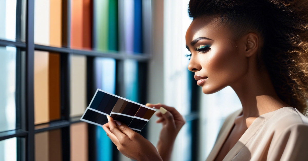 Realistic woman examining color palette for seasonal color analysis, demonstrating the process of finding your perfect season